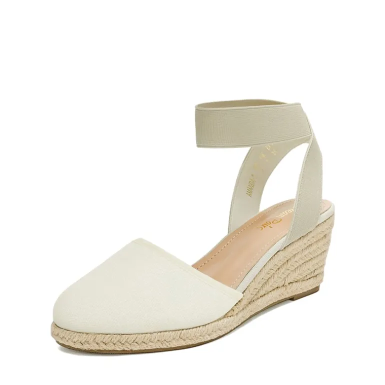 Ankle Strap Closed-Toe Espadrille Wedge Sandals