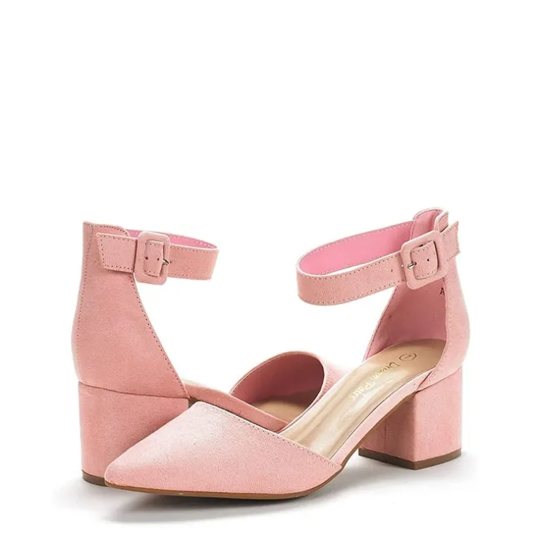 Ankle Strap Low Heel Chunky Pumps