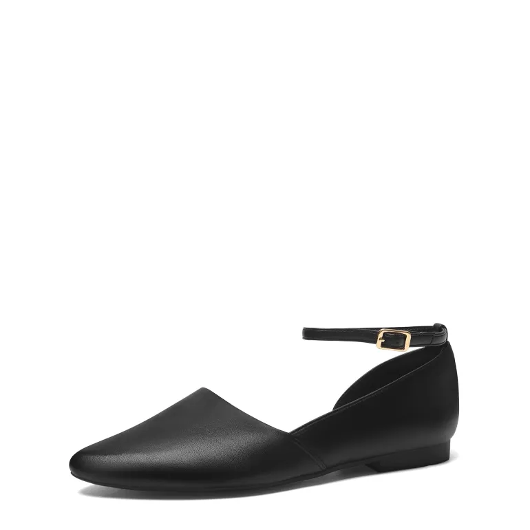 Ankle-Strap Pointed Toe D'Orsay Flats