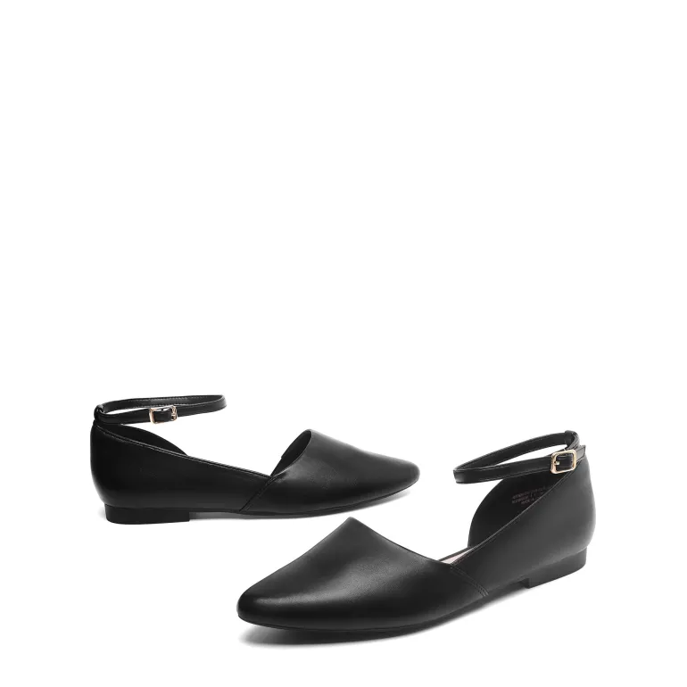 Ankle-Strap Pointed Toe D'Orsay Flats