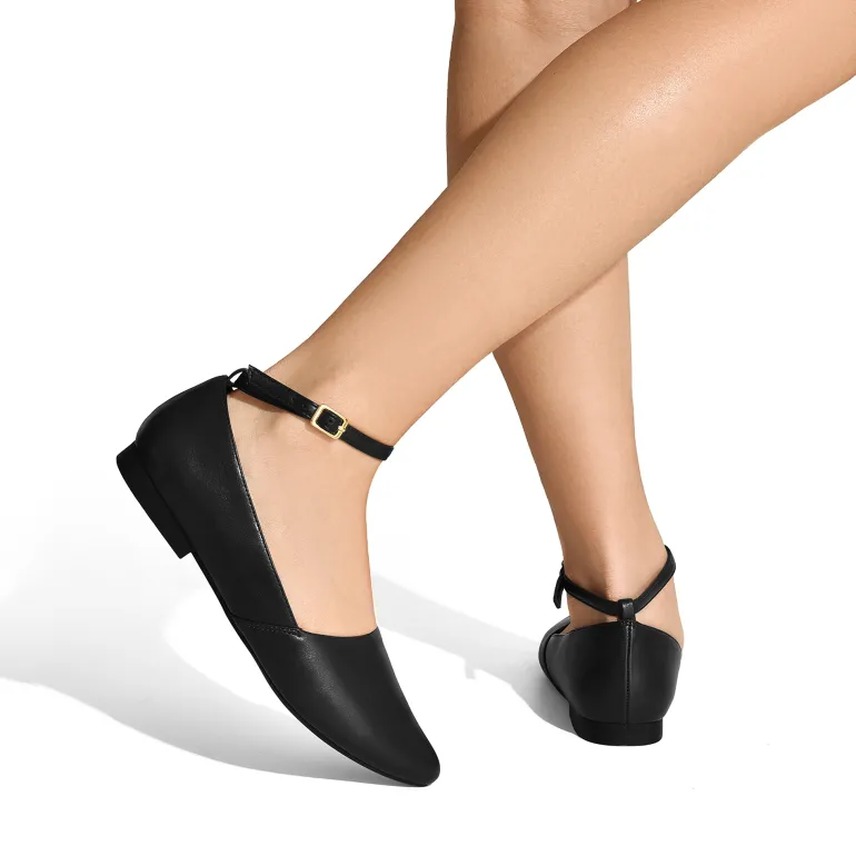 Ankle-Strap Pointed Toe D'Orsay Flats