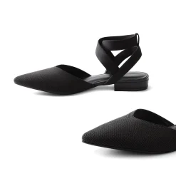 Ankle Strap Pointed Toe Flats With V-Cut Vamp