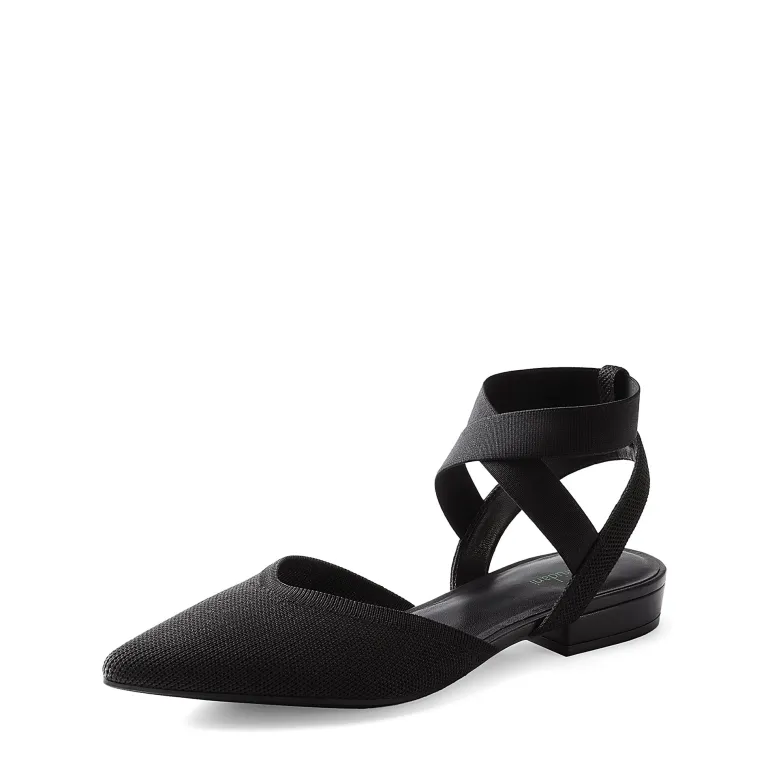 Ankle Strap Pointed Toe Flats With V-Cut Vamp