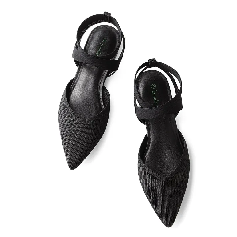 Ankle Strap Pointed Toe Flats With V-Cut Vamp