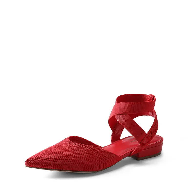 Ankle Strap Pointed Toe Flats With V-Cut Vamp