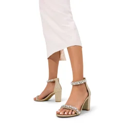 Ankle-Strap Rhinestone Chunky Heel Sandals