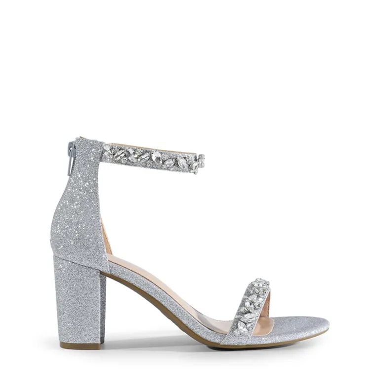 Ankle-Strap Rhinestone Chunky Heel Sandals