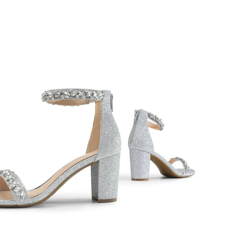 Ankle-Strap Rhinestone Chunky Heel Sandals