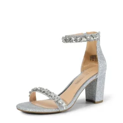Ankle-Strap Rhinestone Chunky Heel Sandals