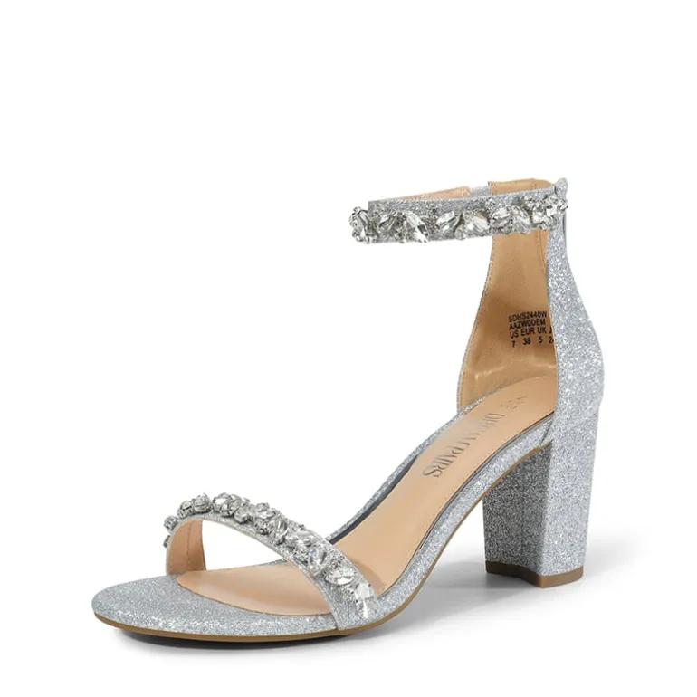 Ankle-Strap Rhinestone Chunky Heel Sandals