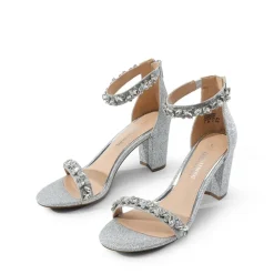 Ankle-Strap Rhinestone Chunky Heel Sandals