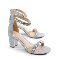 Ankle-Strap Rhinestone Chunky Heel Sandals