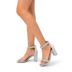 Ankle-Strap Rhinestone Chunky Heel Sandals