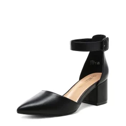 Annee Pointed Toe Low Chunky Heels Pump Shoes