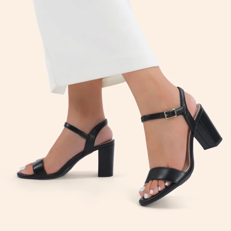 Ascenelle Minimalist Vegan Leather Block Heel Sandals
