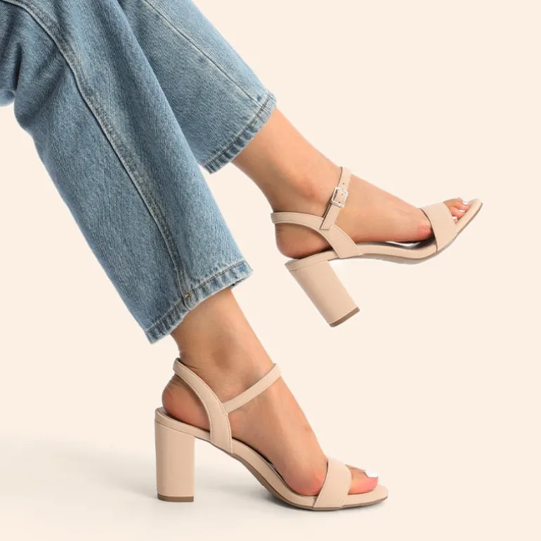 Ascenelle Minimalist Vegan Leather Block Heel Sandals