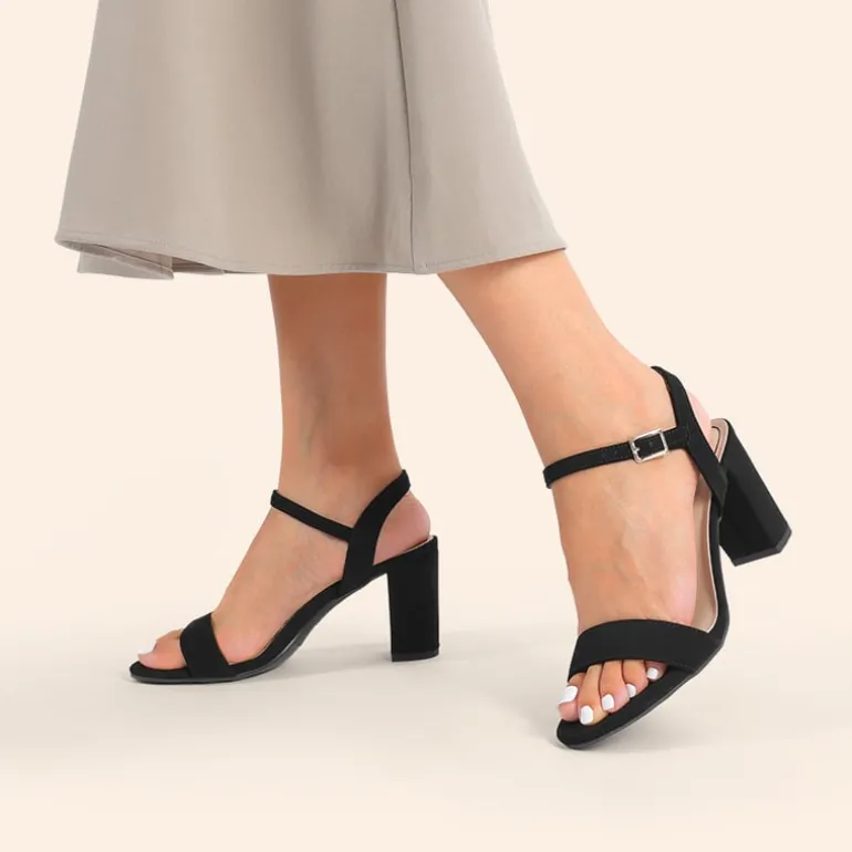 Ascenelle Minimalist Vegan Leather Block Heel Sandals