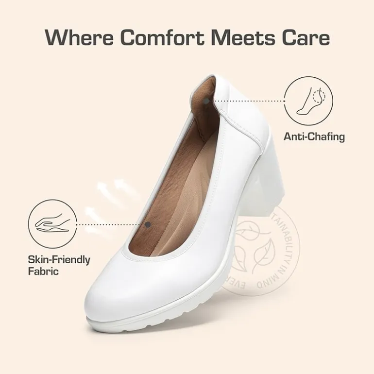 Ascenelle Wide-Toe Arch Support Block Heel Pumps