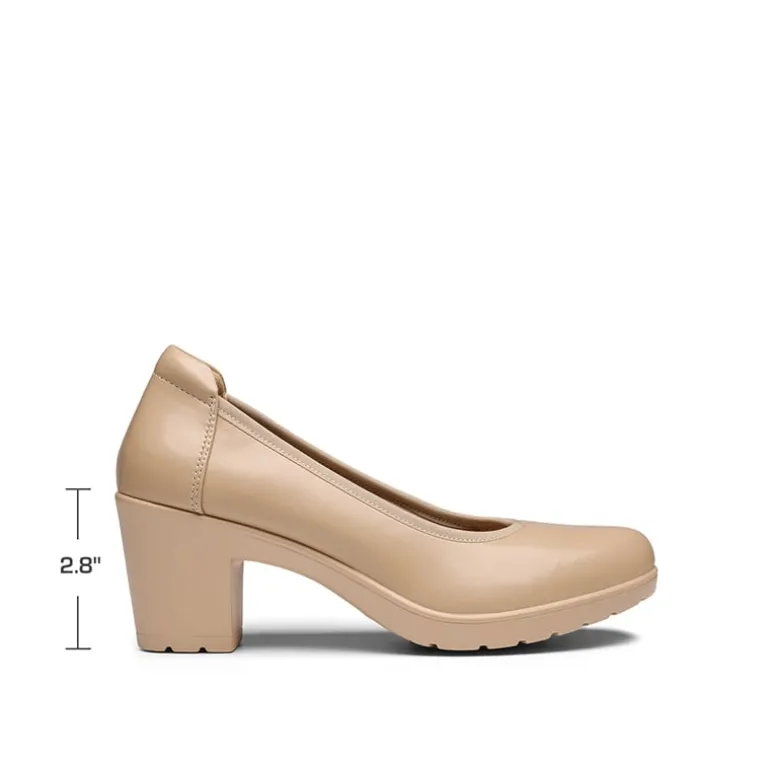 Ascenelle Wide-Toe Arch Support Block Heel Pumps