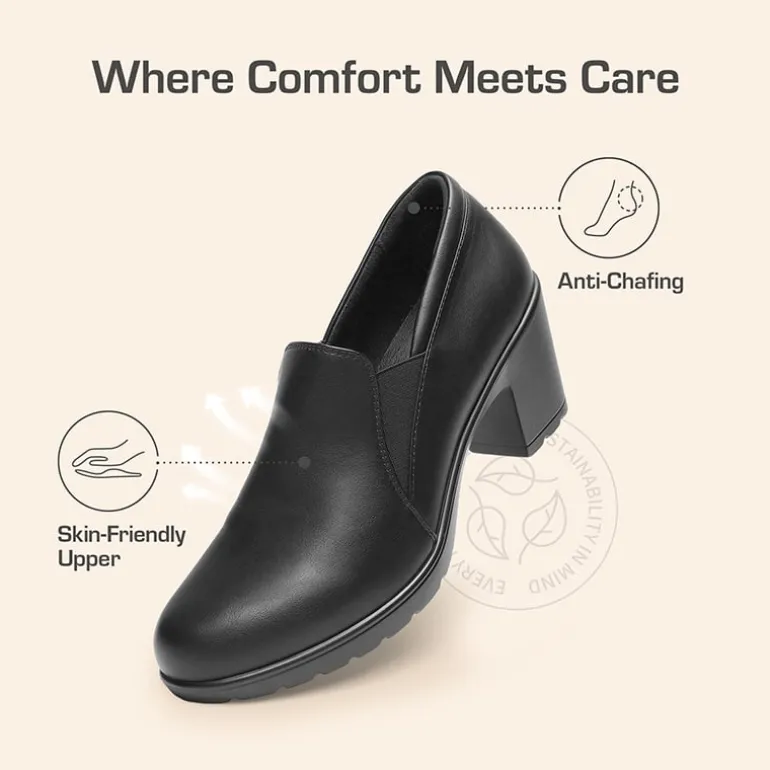 Ascenelle Wide Width Comfortable Round Toe Block Heel Pumps