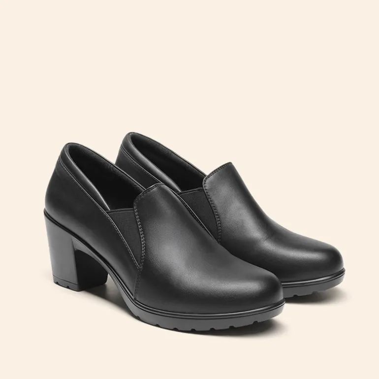 Ascenelle Wide Width Comfortable Round Toe Block Heel Pumps
