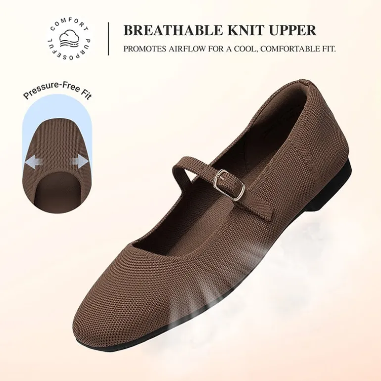 Ascenelle Women's Mary Jane Flats with Buckle Strap Knit Edition