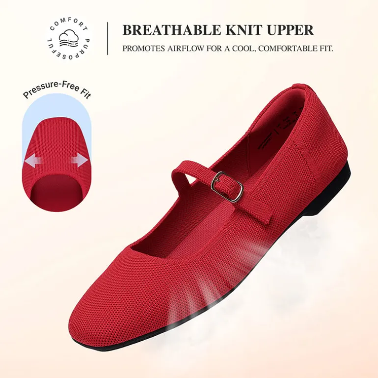 Ascenelle Women's Mary Jane Flats with Buckle Strap Knit Edition