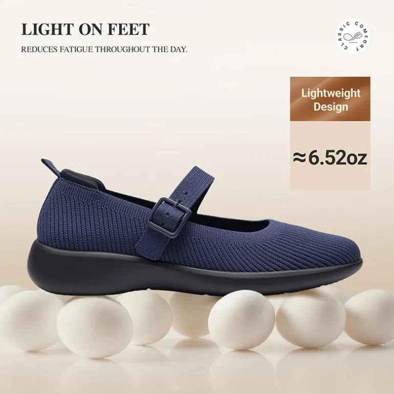 Ascenelle Women's Mary Jane Flats with Arch Support Knit Edition