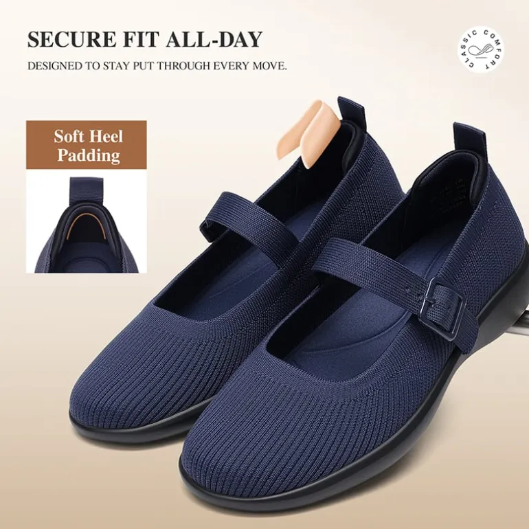 Ascenelle Women's Mary Jane Flats with Arch Support Knit Edition