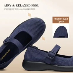 Ascenelle Women's Mary Jane Flats with Arch Support Knit Edition