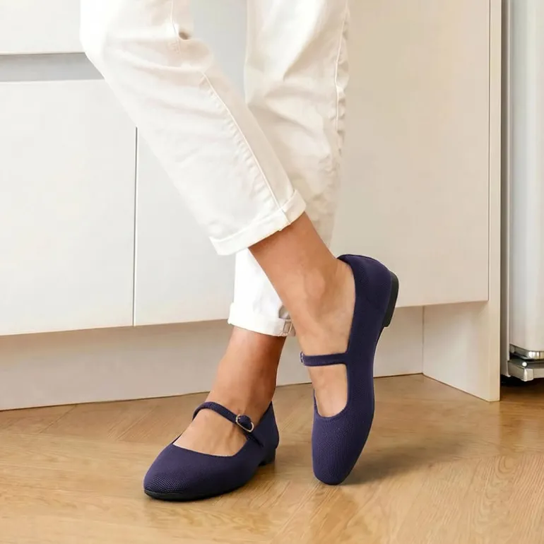 Ascenelle Women's Mary Jane Flats with Buckle Strap Knit Edition