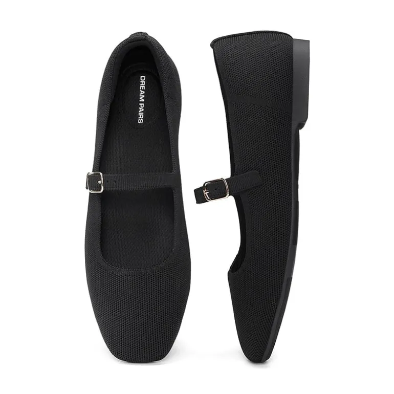 Ascenelle Women's Mary Jane Flats with Buckle Strap Knit Edition