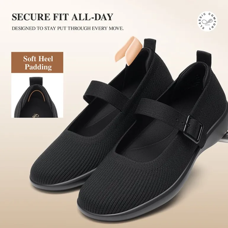 Ascenelle Women's Mary Jane Flats with Arch Support Knit Edition