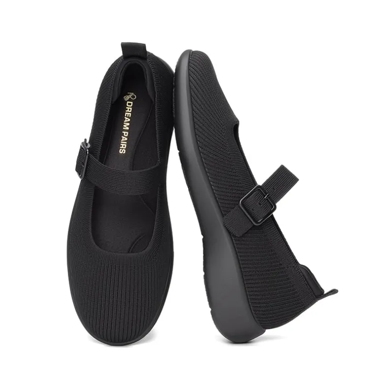 Ascenelle Women's Mary Jane Flats with Arch Support Knit Edition