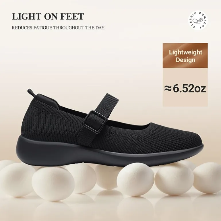 Ascenelle Women's Mary Jane Flats with Arch Support Knit Edition