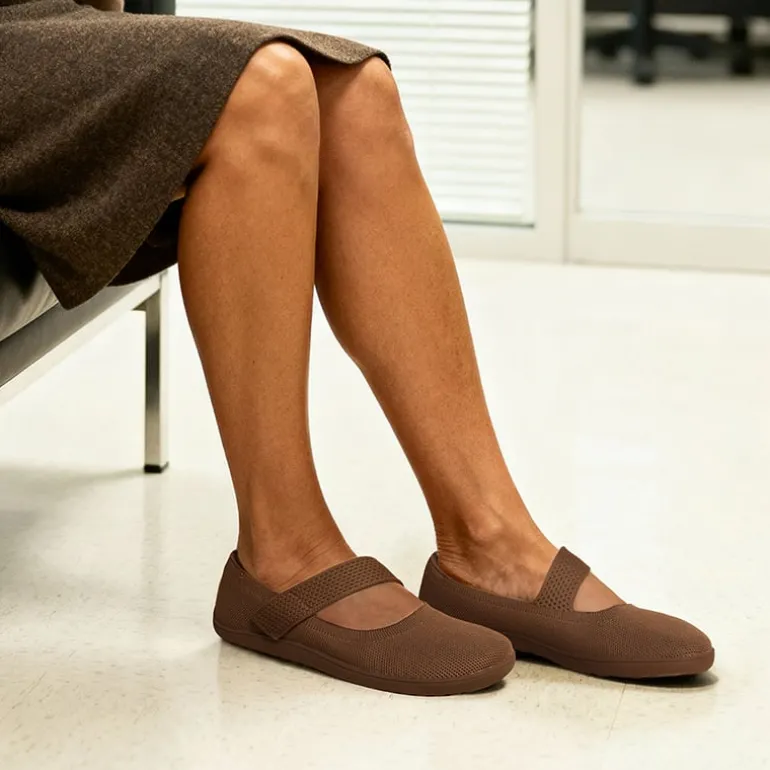 Ascenelle Women’s Wide-Sole Mary Jane Flats Knit Edition