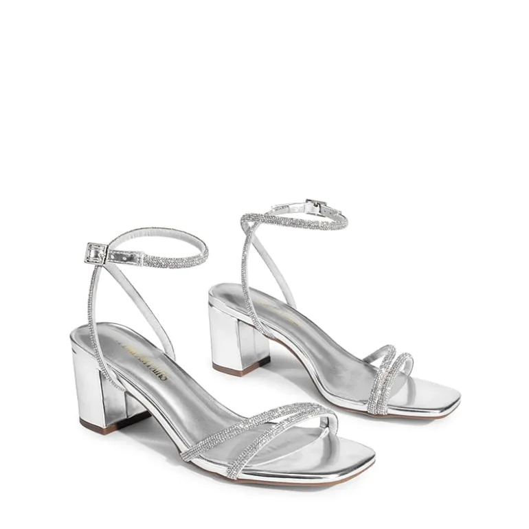 Asymmetric Strap Block Heel Sandals