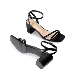 Asymmetric Strap Block Heel Sandals