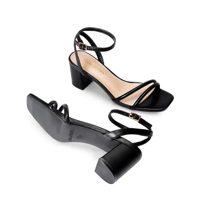 Asymmetric Strap Block Heel Sandals