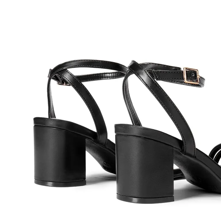 Asymmetric Strap Block Heel Sandals