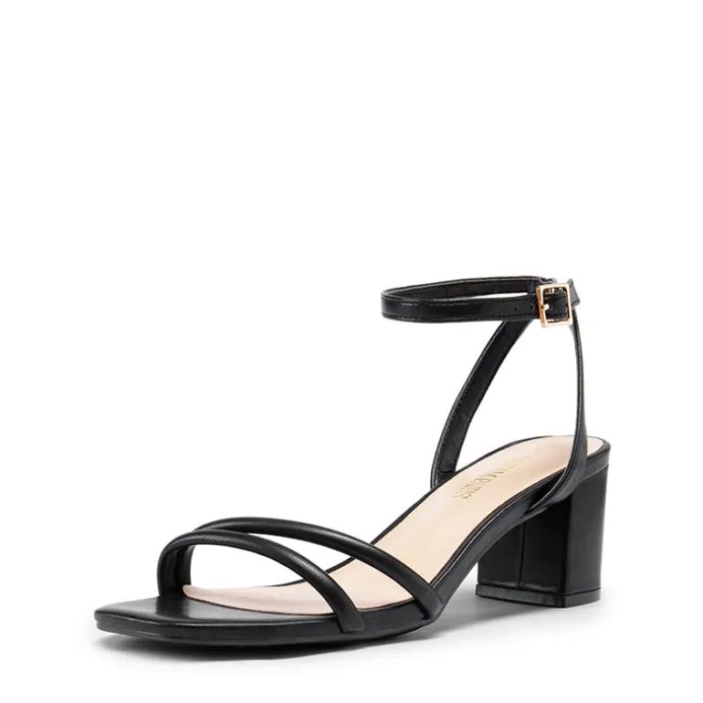 Asymmetric Strap Block Heel Sandals