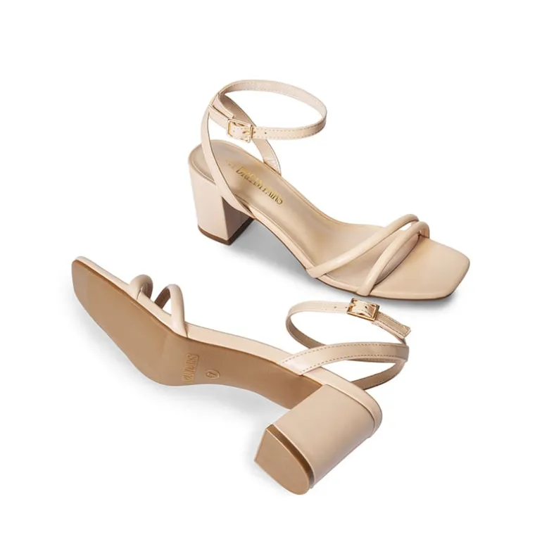 Asymmetric Strap Block Heel Sandals