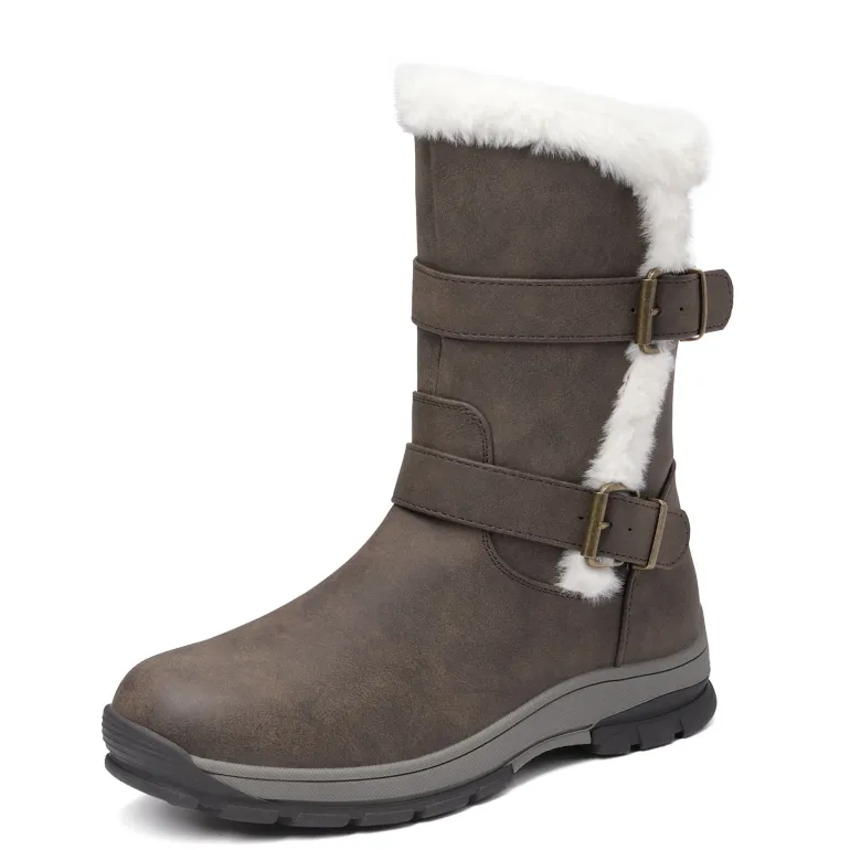 Black Leather Mid Calf Snow Boots