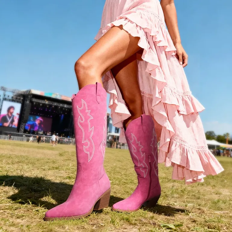 Block Heel Knee-high Cowgirl Boots