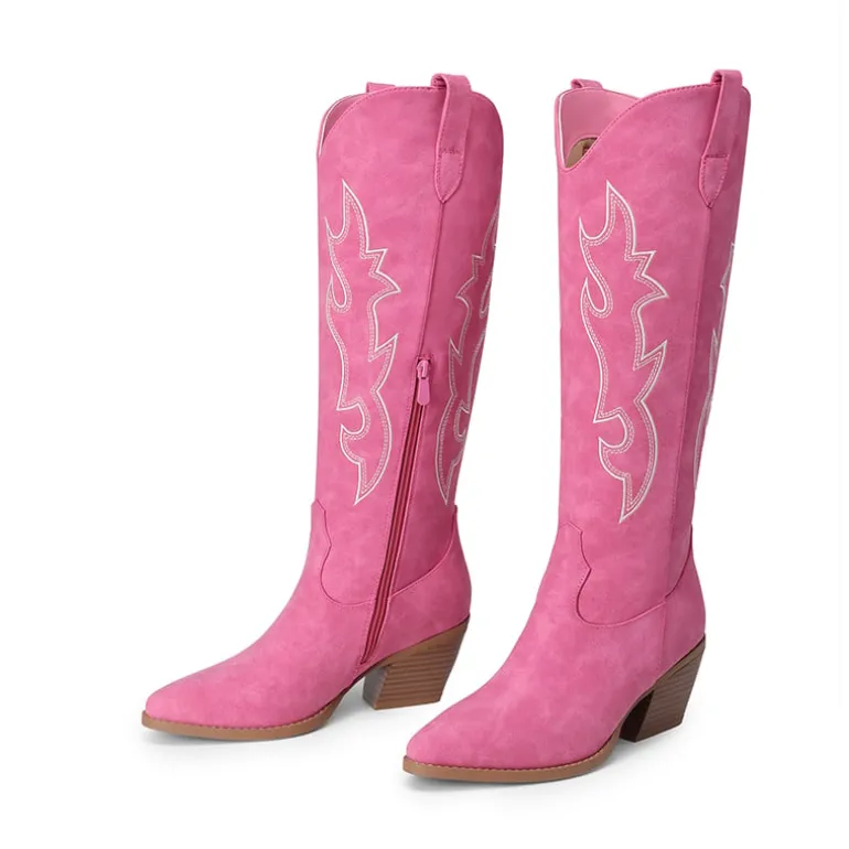 Block Heel Knee-high Cowgirl Boots