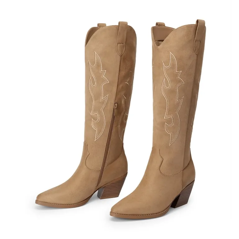 Block Heel Knee-high Cowgirl Boots