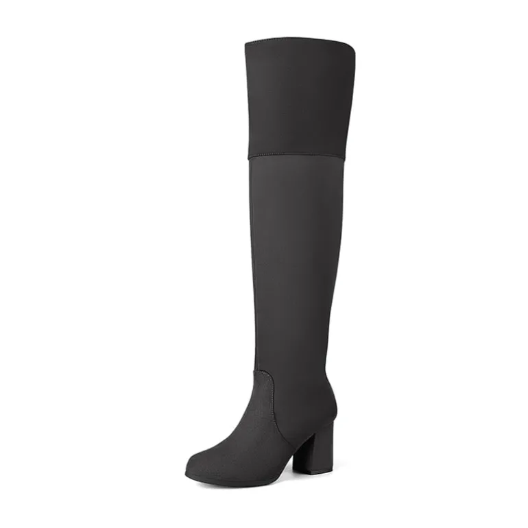 Block Heel Suede Over The Knee Boots