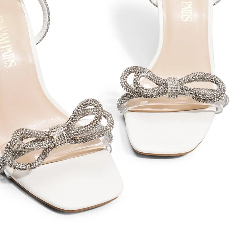 Bowknots Square Toe Rhinestone Heels