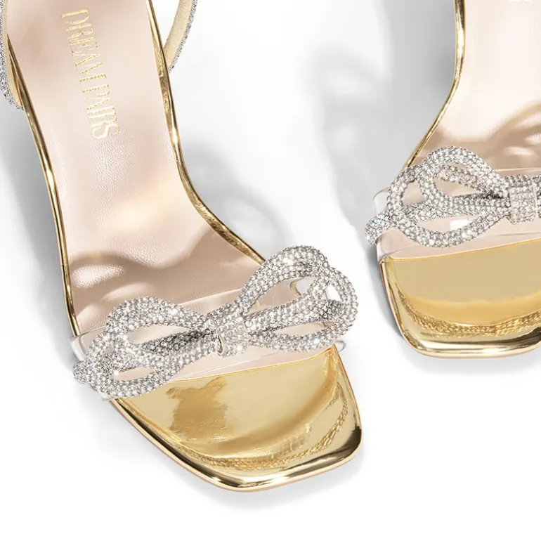 Bowknots Square Toe Rhinestone Heels