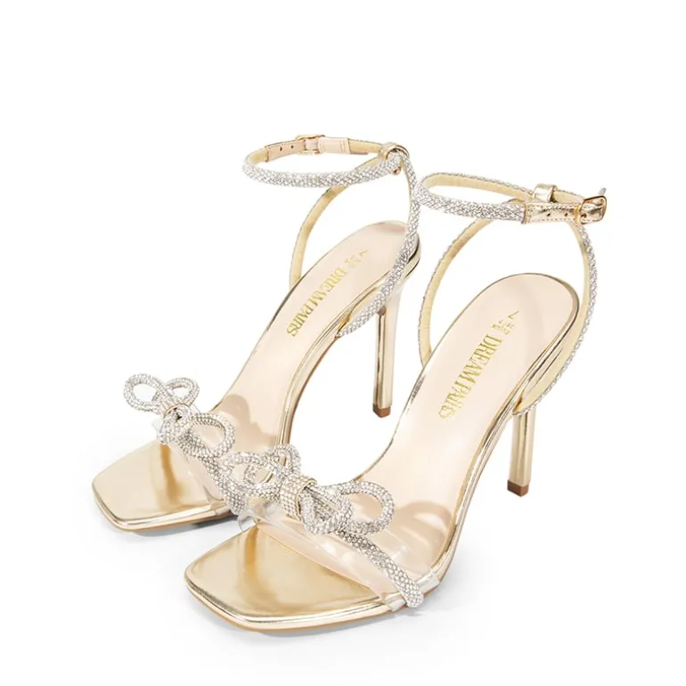 Bowknots Square Toe Rhinestone Heels